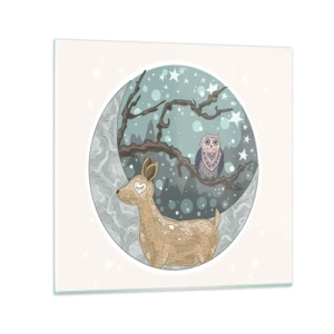 Glastavla - Bild på glas - Sagolik skogsnatt - 40x40 cm
