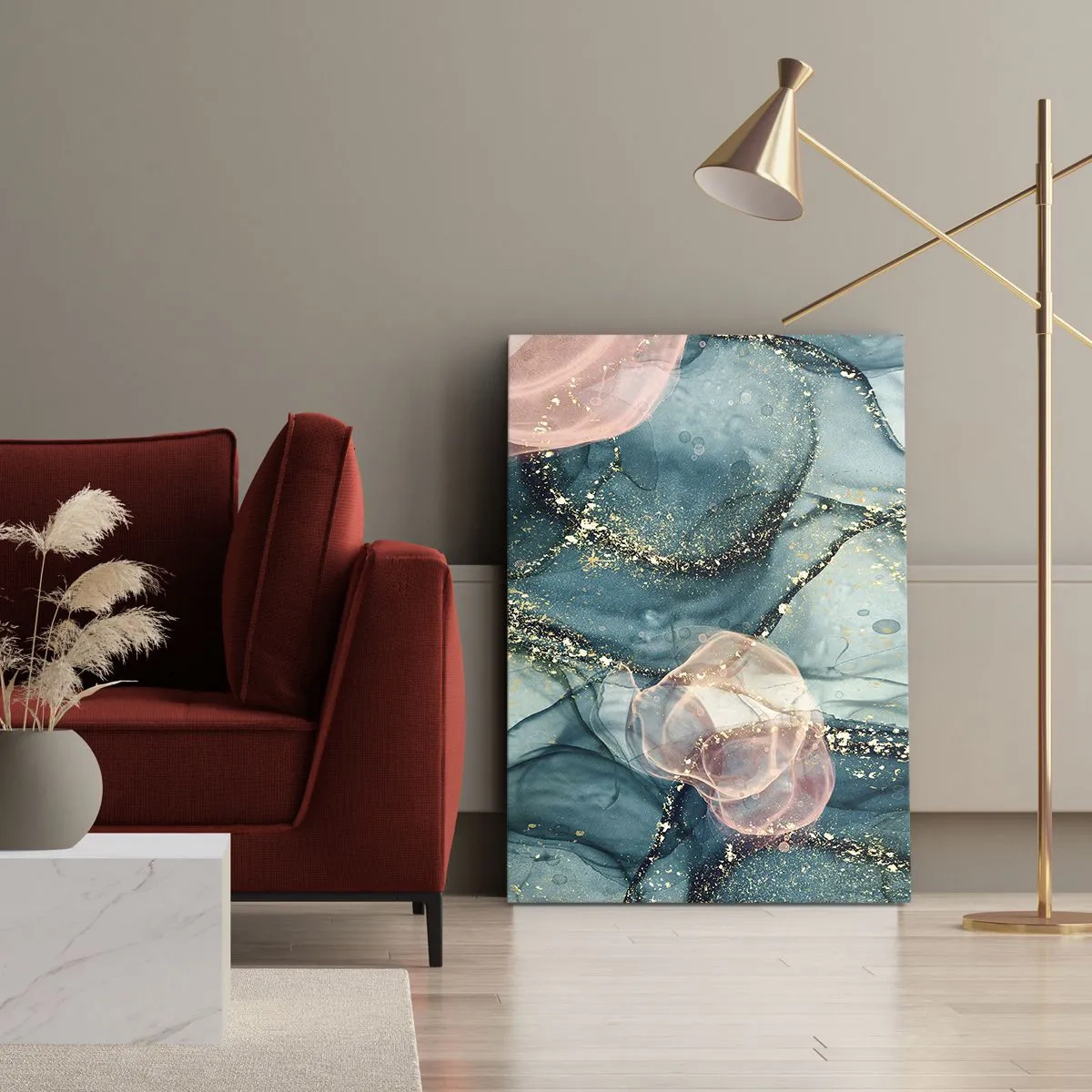 Canvastavla - Bild på duk - Sidenblå, tyllrosa - 50x70 cm