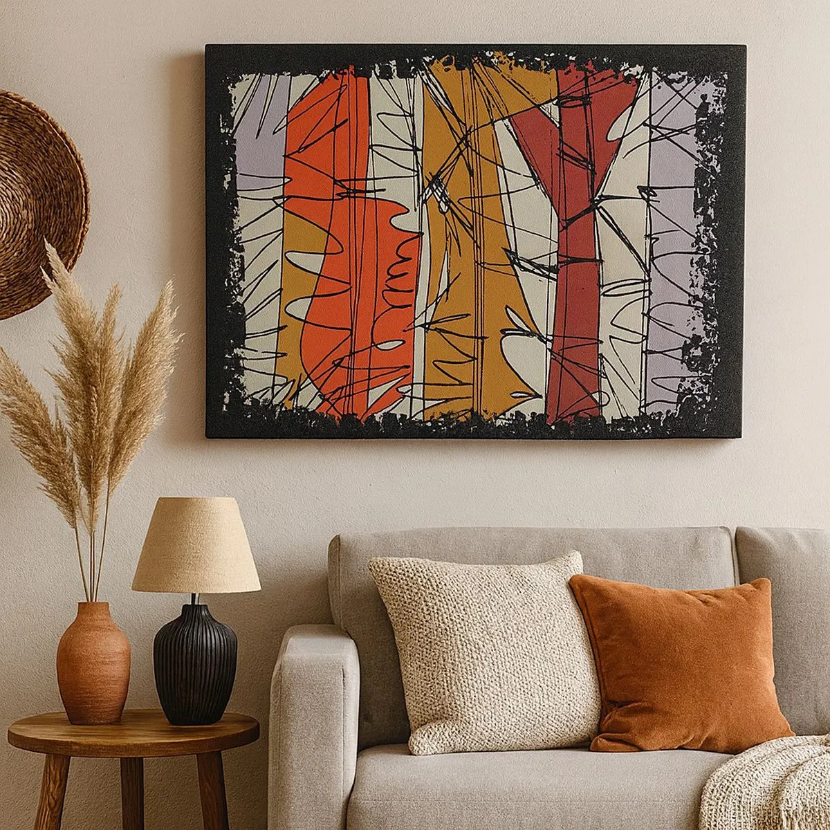 Canvastavla - Bild på duk - Abstrakt komposition i intensiva färger - 70x50cm - Spontan komposition - Modern väggdekoration för vardagsrum och sovrum ARTTOR