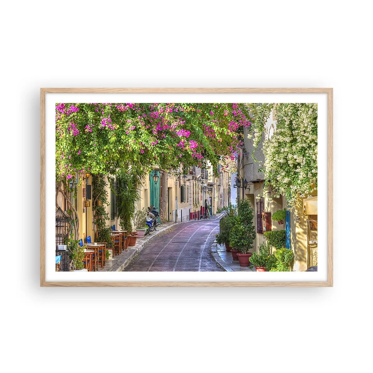 Affisch i ram av ljusek - Blommande gata - 91x61 cm