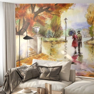 Fototapet Premium Canvas - Romantisk höst i parken - Stad, människor, Förälskade par - 500x350 cm