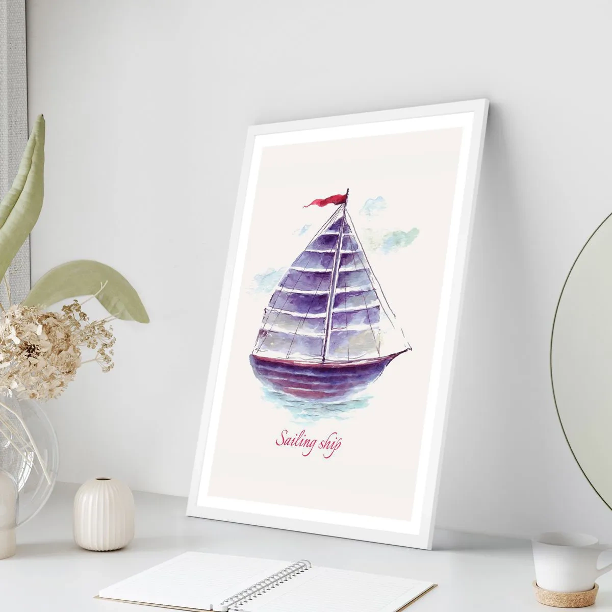 Affisch i vit ram - Fulla seglar och lugnt vatten - 61x91 cm