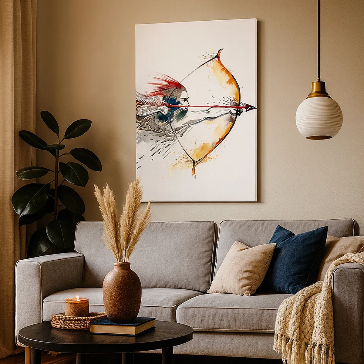 Canvastavla - Bild på duk - Mytomspunnen kämpe med brinnande båge - 50x70 cm