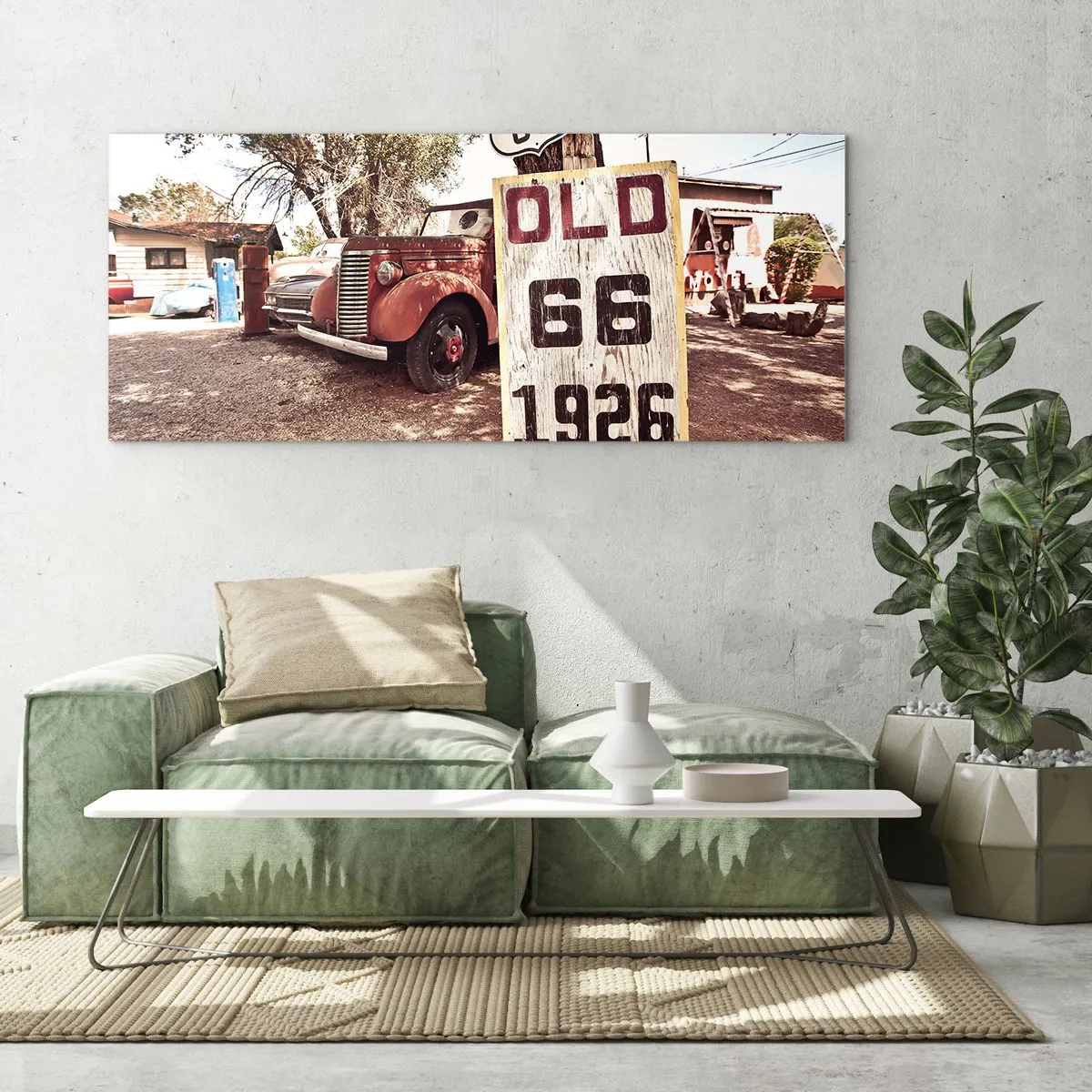 Glastavla - Bild på glas - Amerikanska provinsens legend - 100x40 cm
