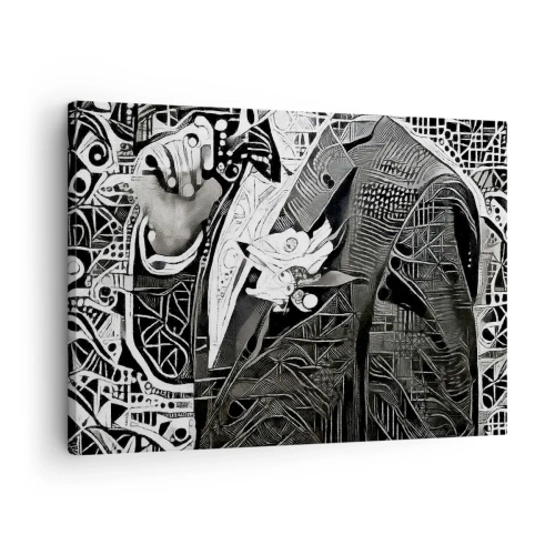 Canvastavla - Bild på duk - Elegant abstraktion av en man i kostym i svartvitt - 70x50cm - Gråmänniska? - Modern väggdekoration för vardagsrum och sovrum ARTTOR
