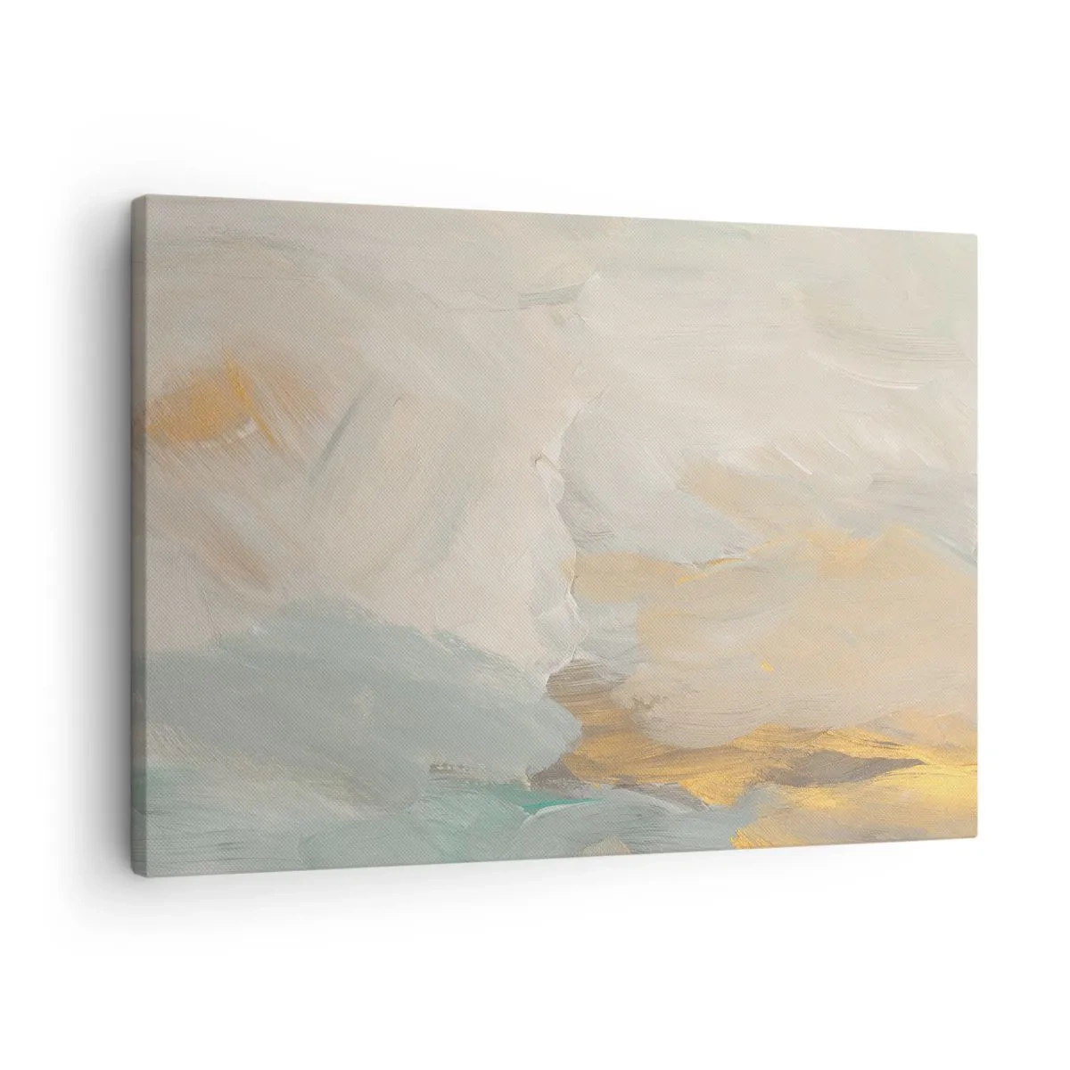 Canvastavla - Bild på duk - Fina abstrakta penseldrag i nyanser av vitt och guld - 70x50cm - Abstraktion - ett land av mildhet - Modern väggdekoration för vardagsrum och sovrum ARTTOR