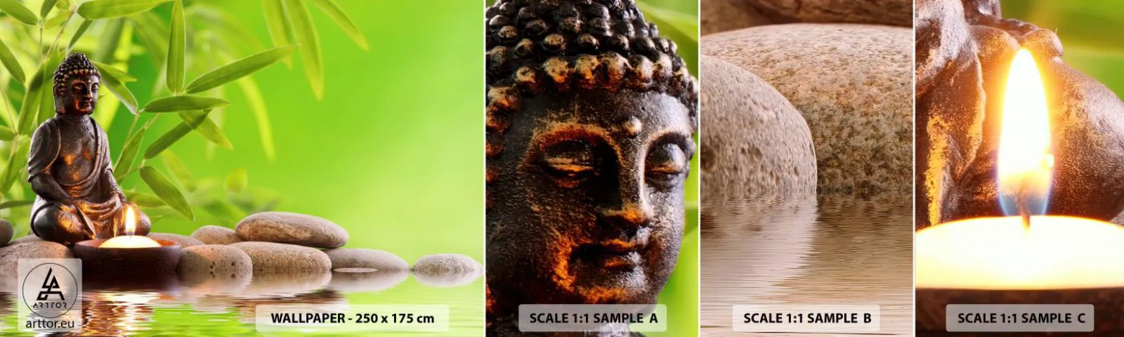 Provbit av självhäftande fototapet Deluxe Sticker - Livet är skönt - Buddha, Bambu, Spa - 100x30 cm