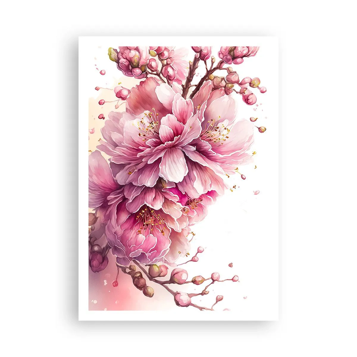 Affisch - Blommande körsbärsblomma - 70x100 cm