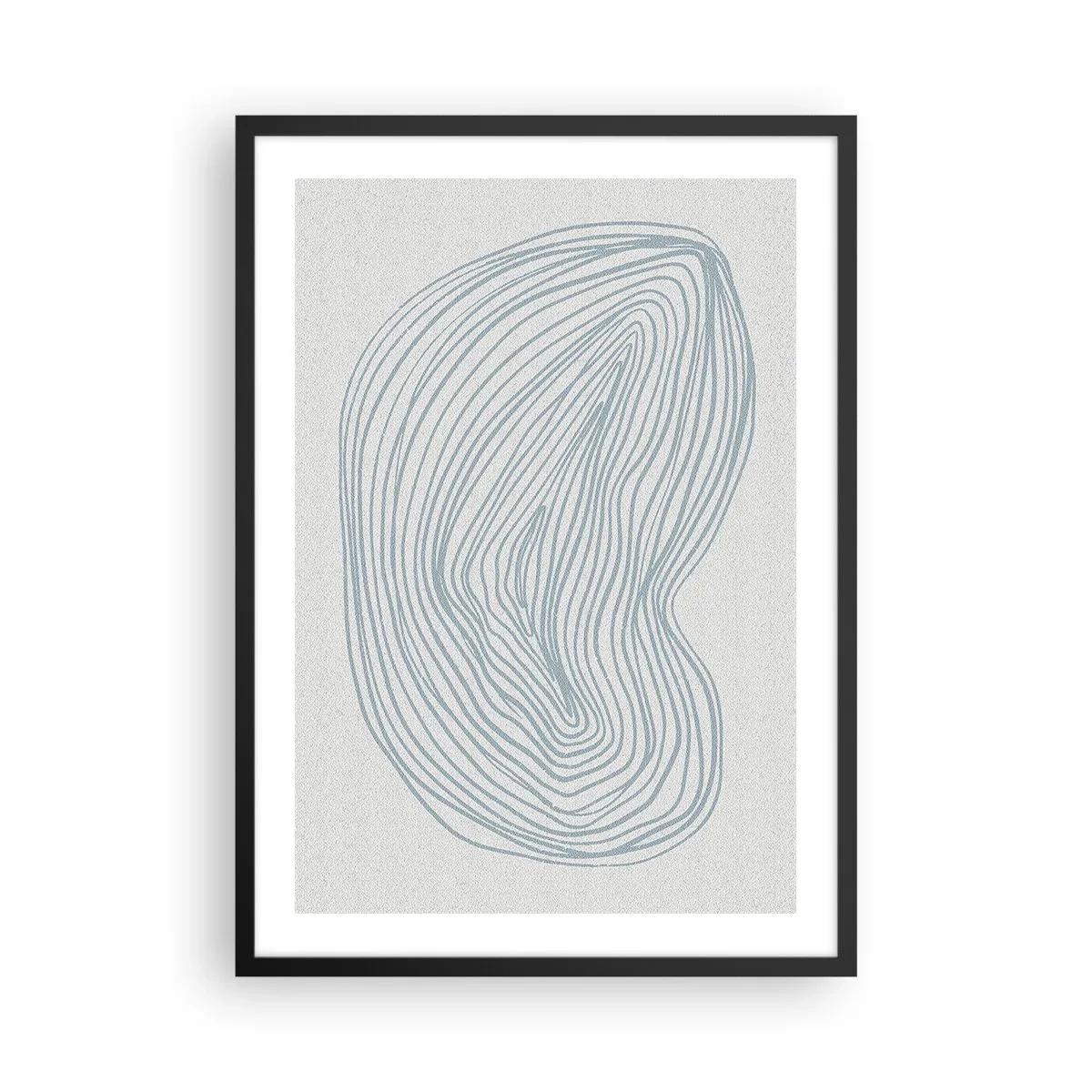 Affisch i svart ram - En minimalistisk abstraktion med ett linjärt mönster i nyanser av blått. - 50x70cm - Droppens leende - Modern väggdekoration för vardagsrum och sovrum ARTTOR