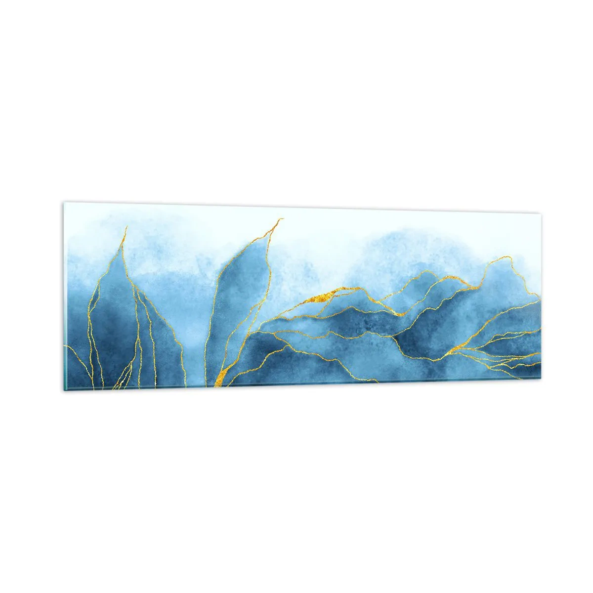 Glastavla - Bild på glas - Blått i guld - 90x30 cm