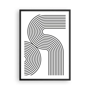 Affisch i svart ram - Modern grafik med abstrakta linjer i svartvitt - 50x70cm - På en kurva - Modern väggdekoration för vardagsrum och sovrum ARTTOR