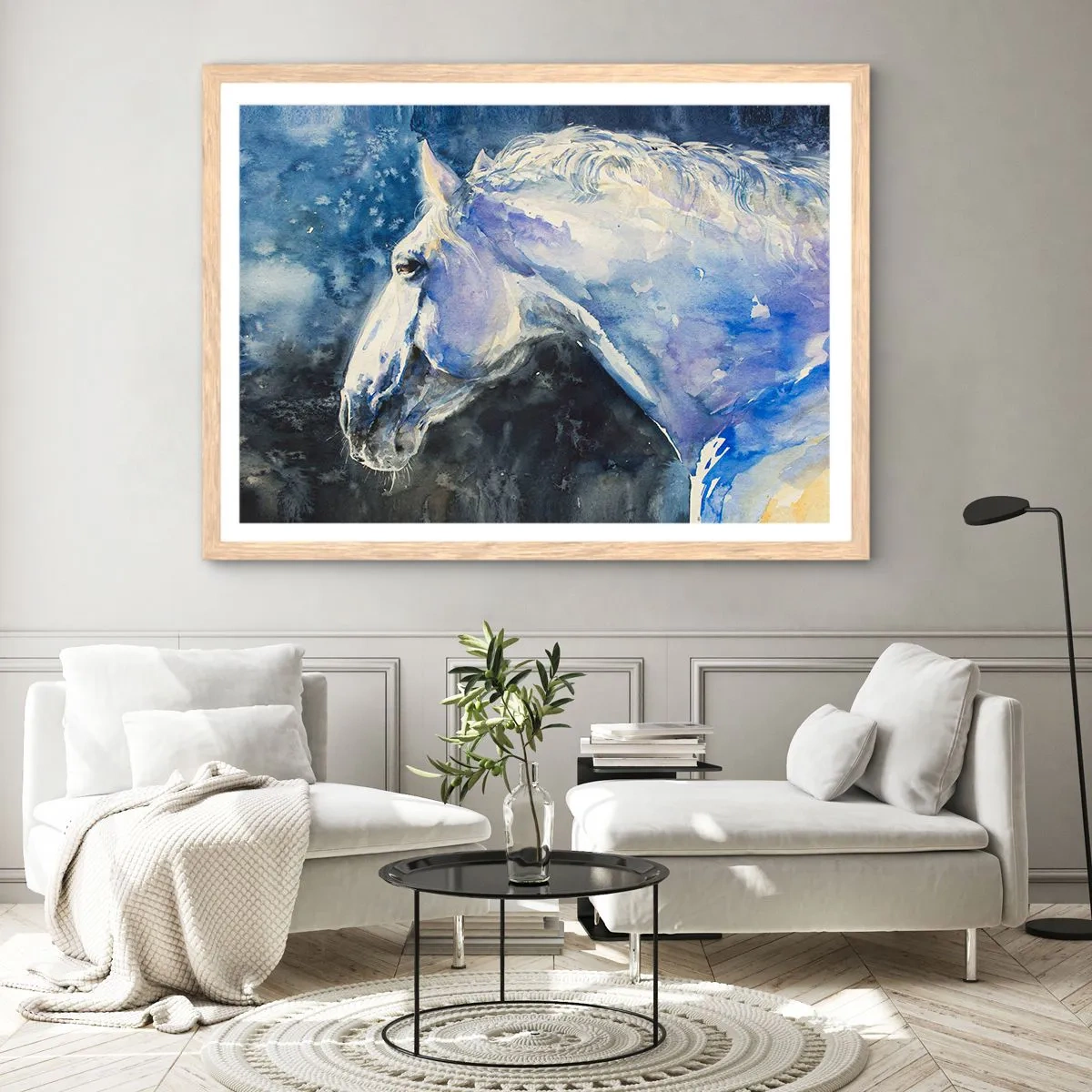 Affisch i ram av ljusek - Porträtt i blått sken - 91x61 cm