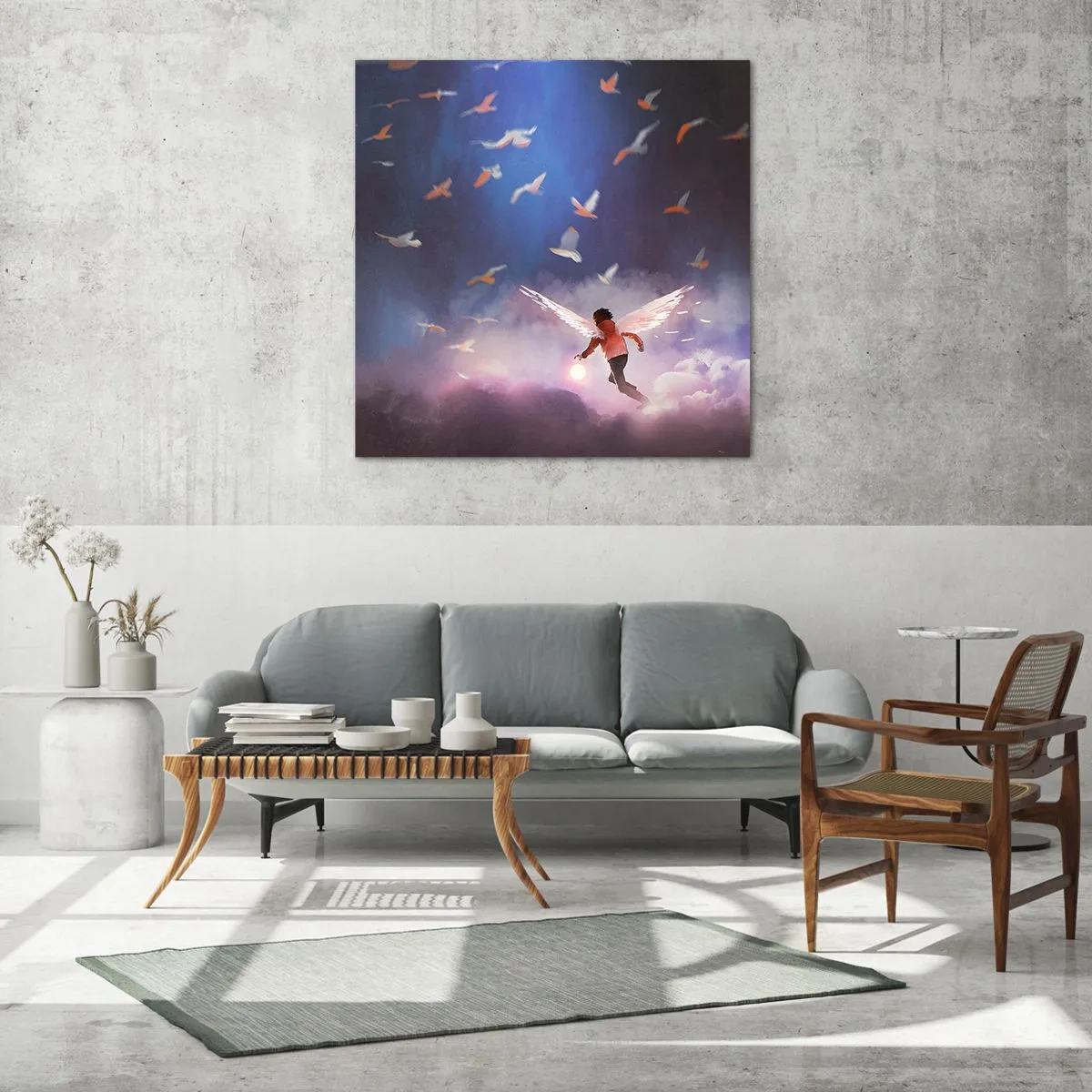 Glastavla - Bild på glas - Man måste ha fantasi och mod - 70x70 cm