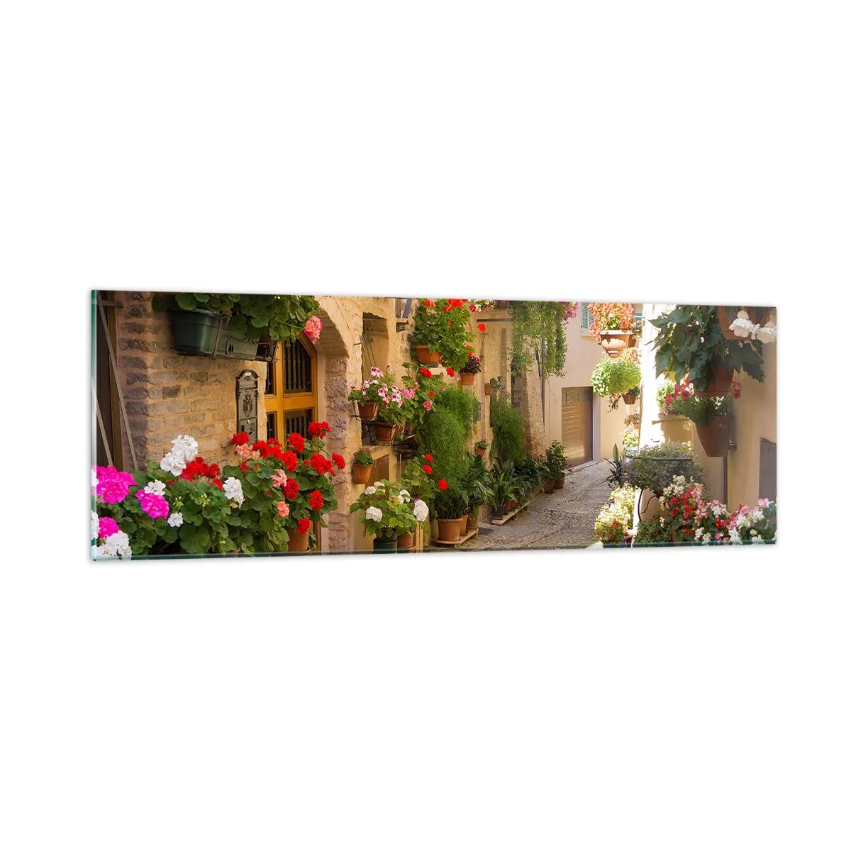 Glastavla - Bild på glas - I blommornas flod - 90x30 cm