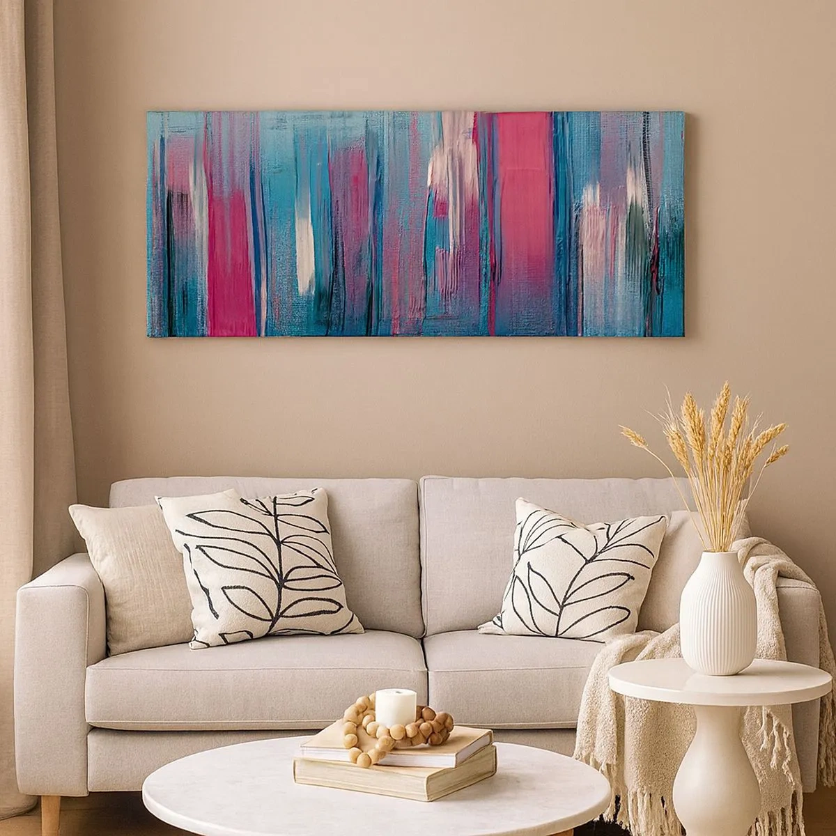 Canvastavla - Bild på duk - Vertikal komposition i blått och rött - 100x40 cm