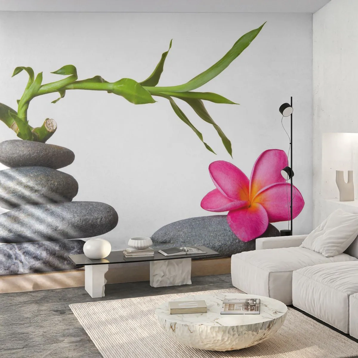 Fototapet Premium Canvas - Livets färger och varaktighet - Blomma, Stenar, Spa - 250x175 cm