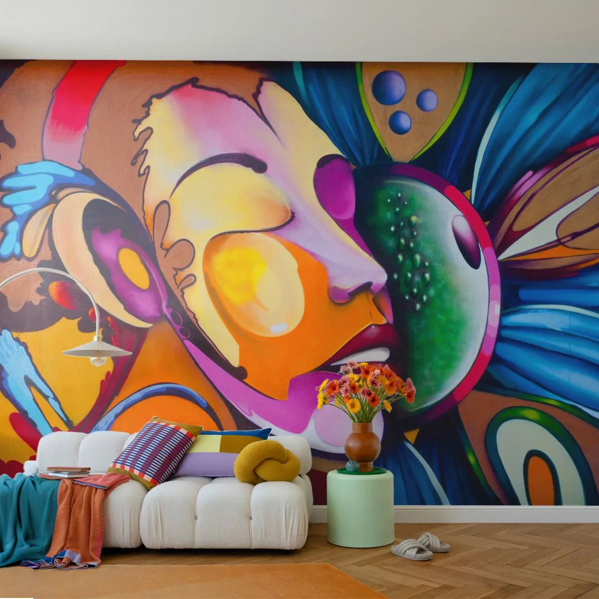 Fototapet Premium Canvas - Känna på med färg - Abstraktion, Kvinna, Kubism - 350x256 cm