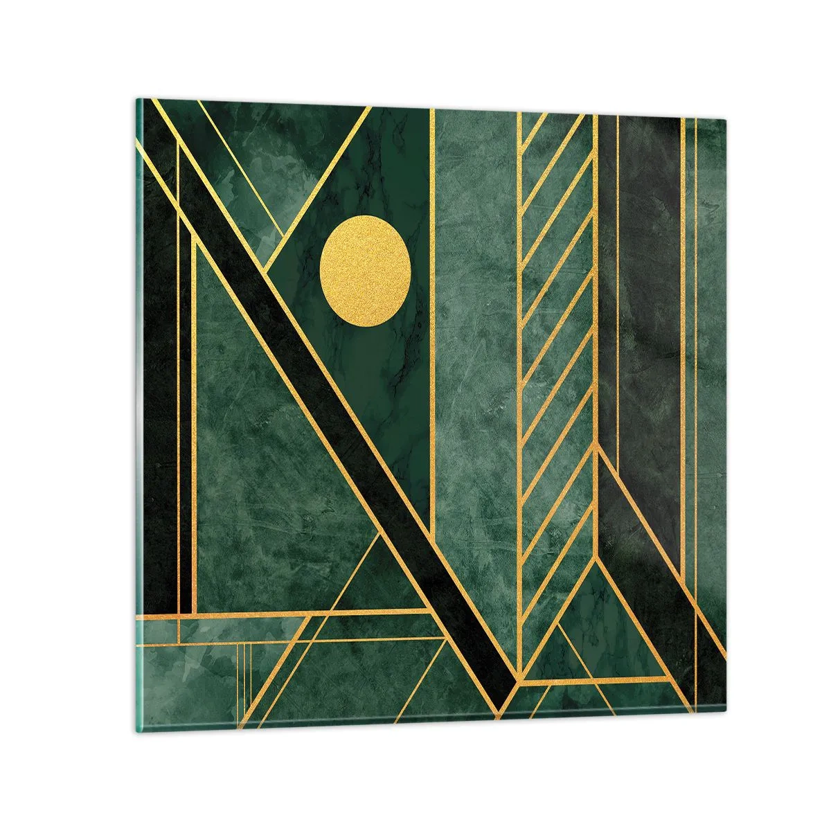 Glastavla - Bild på glas - Dynamik av guld och azurblå - 50x50 cm