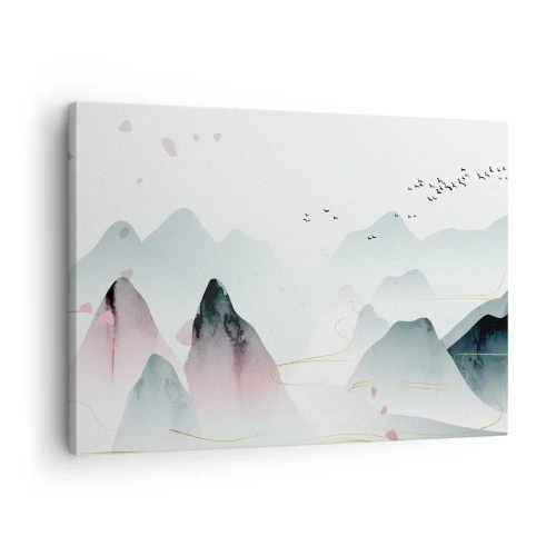 Canvastavla - Bild på duk - Abstrakta berg i pastellfärger - 70x50cm - Över topparna - Modern väggdekoration för vardagsrum och sovrum ARTTOR