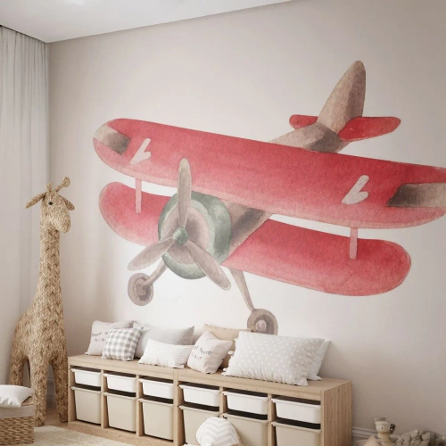 Självhäftande Fototapet Deluxe Sticker - Redo att flyga högt - Plan, Barns, Årgång - 250x175 cm
