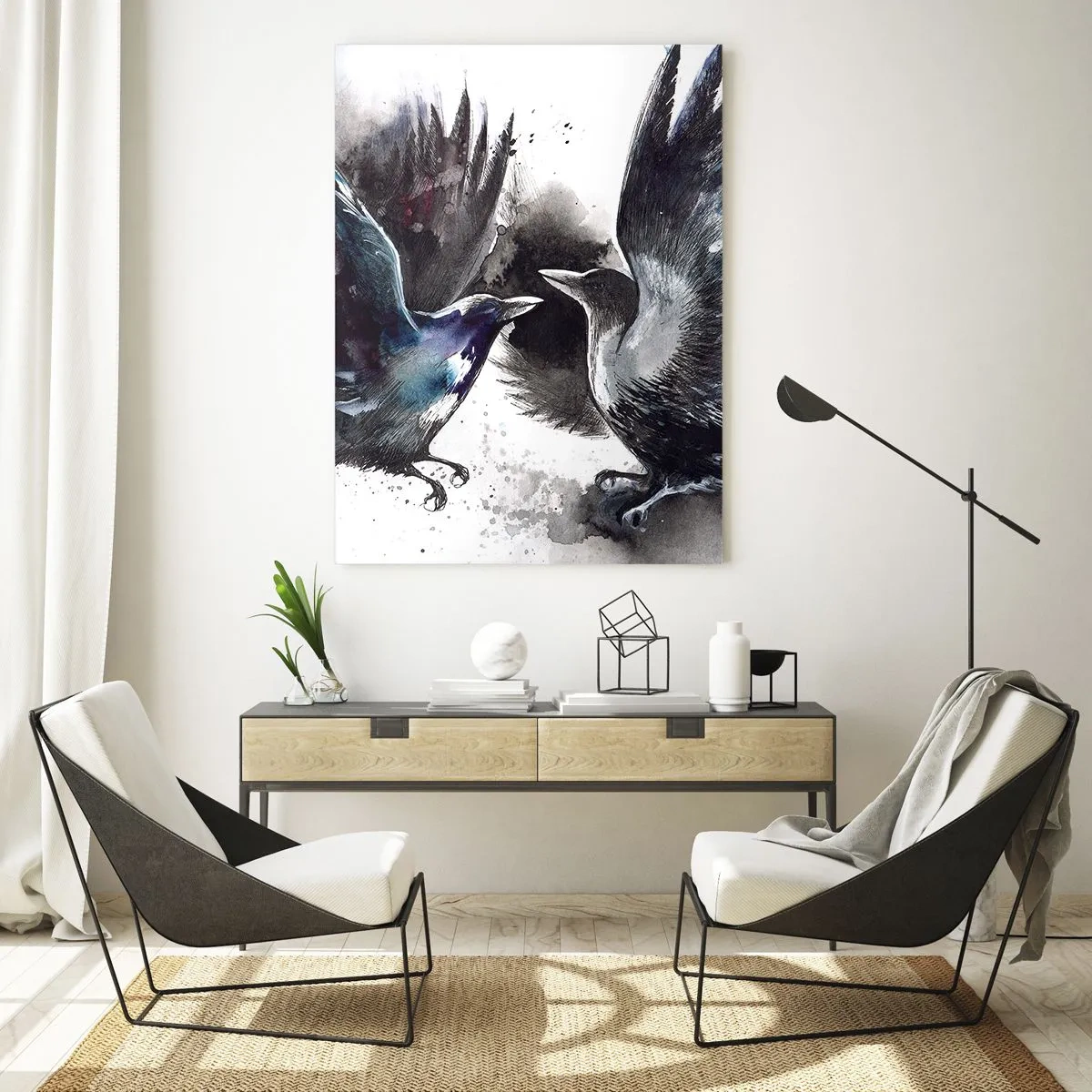 Glastavla - Bild på glas - Som två korpar... - 50x70 cm