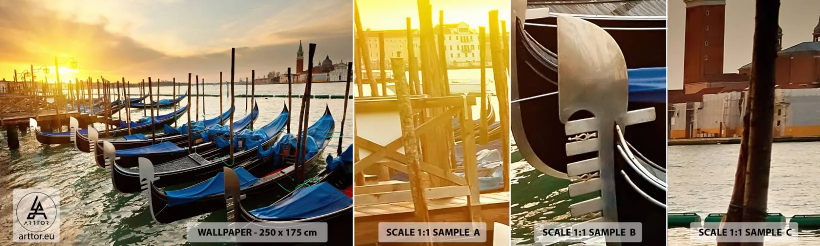 Provbit av självhäftande fototapet Deluxe Sticker - Innan bullret kommer hit - Venedig, Stad, Arkitektur - 100x30 cm