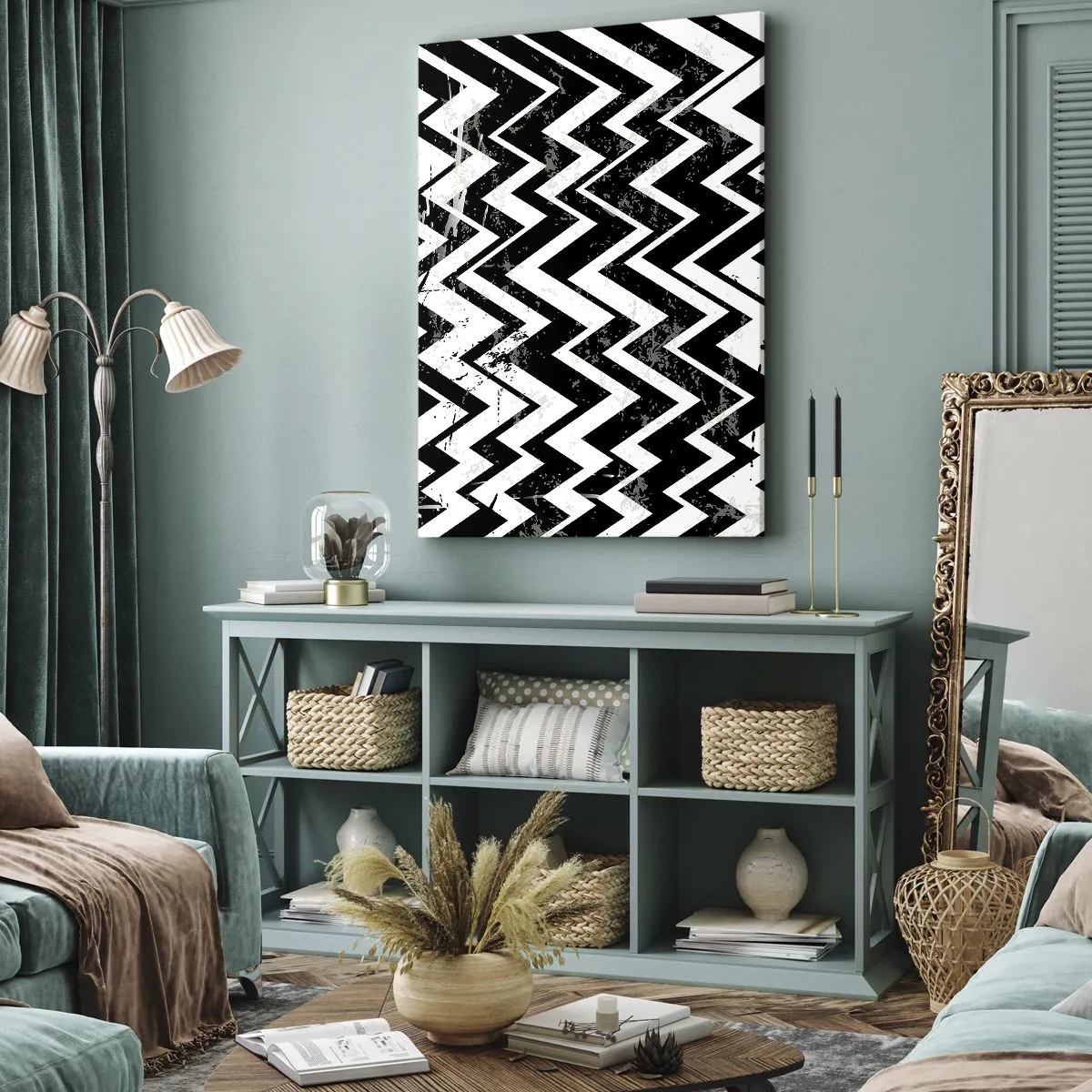 Canvastavla - Bild på duk - Zick-vitt, zack-svart - 50x70 cm