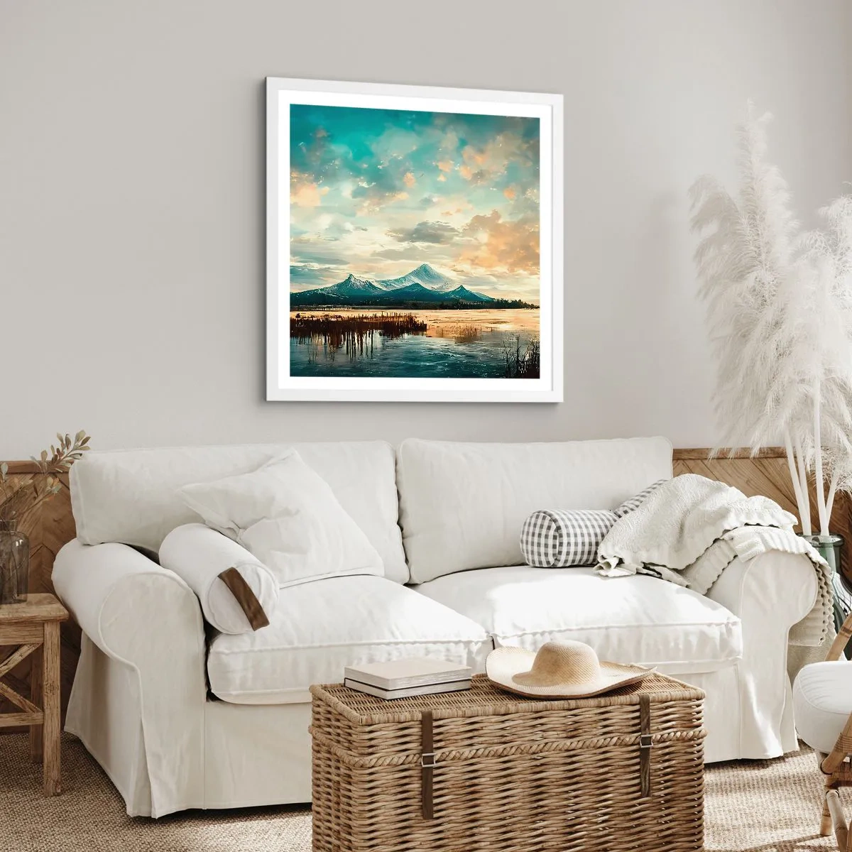 Affisch i vit ram - Under himlens skydd - 50x50 cm