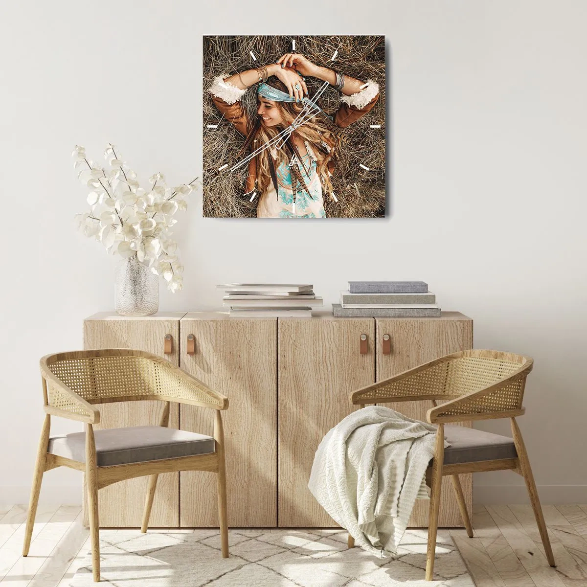 Väggklocka - Klocka på glas - På väg till kärlekens sommar - 40x40 cm