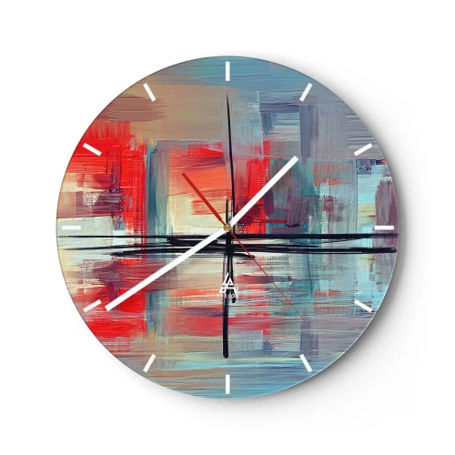 Väggklocka - Klocka på glas - Färgglad abstraktion med geometriska penseldrag - 30x30cm - Landskap i en okänd dimension - Modern väggdekoration för vardagsrum, kök och sovrum ARTTOR