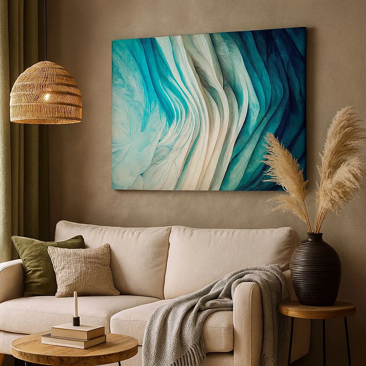 Canvastavla - Bild på duk - Dynamiska vågor i nyanser av blått och vitt - 70x50cm - Blå omättlighet - Modern väggdekoration för vardagsrum och sovrum ARTTOR