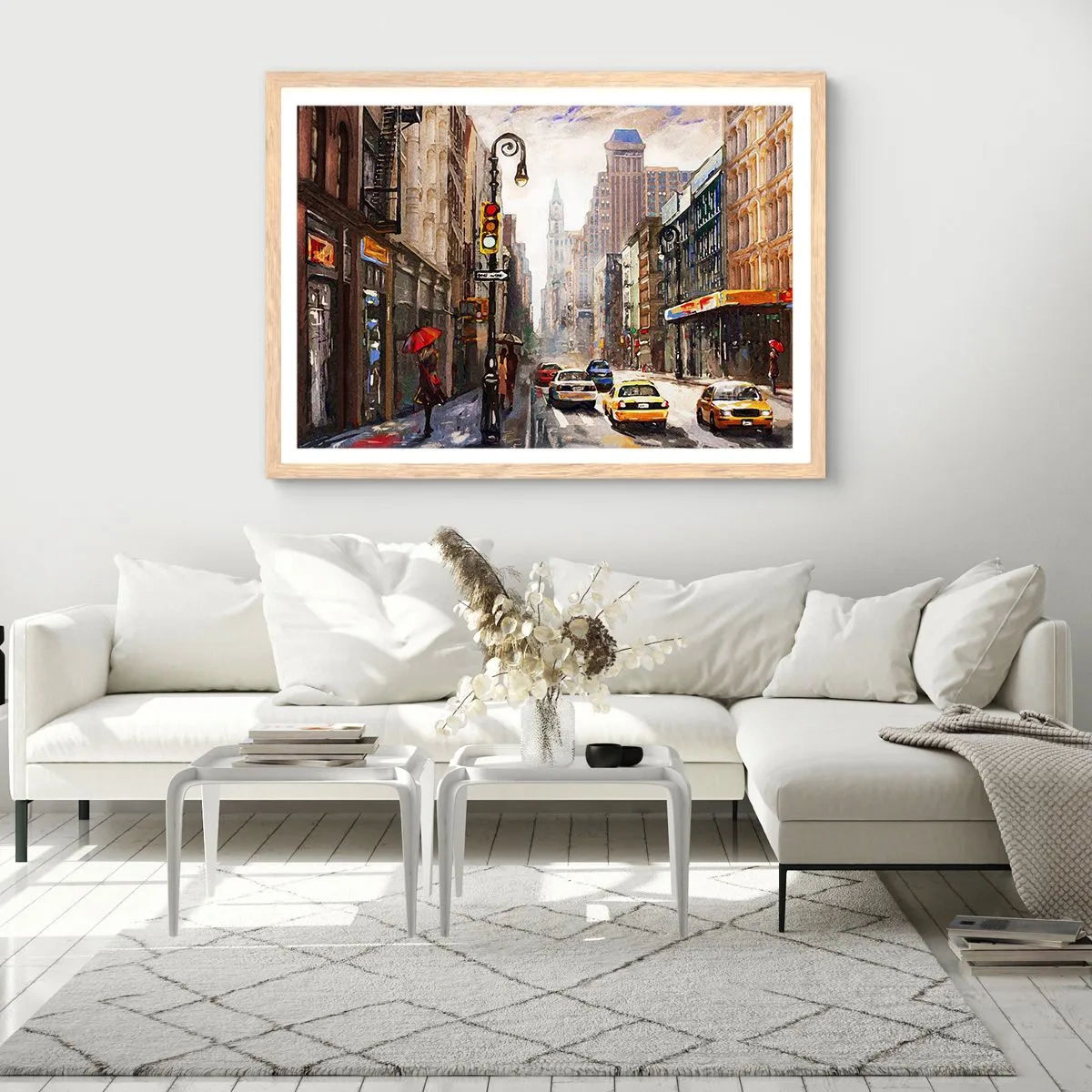 Affisch i ram av ljusek - New York - färgglad också i regnet - 40x30 cm