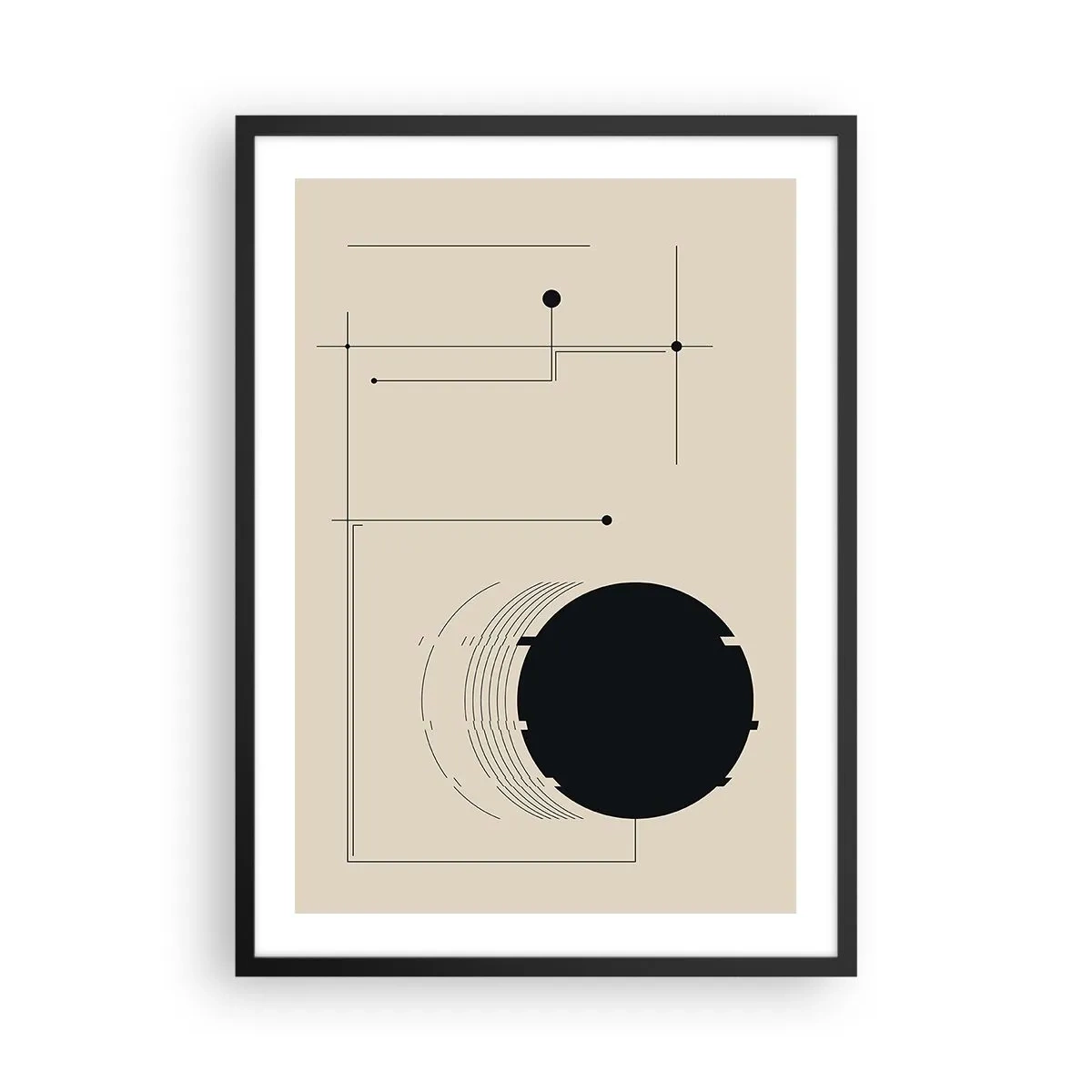 Affisch i svart ram - En minimalistisk geometrisk komposition på en beige bakgrund - 50x70cm - Fjädrande och dynamisk komposition - Modern väggdekoration för vardagsrum och sovrum ARTTOR
