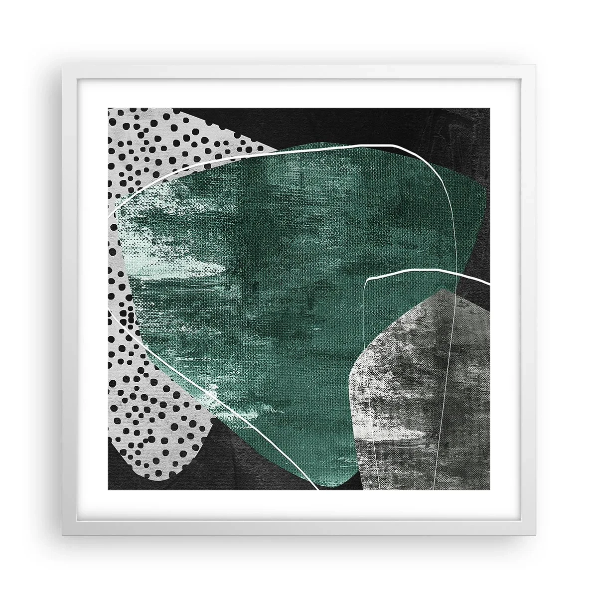 Affisch i vit ram - Färgstark abstraktion med en guldflinga - 50x50 cm