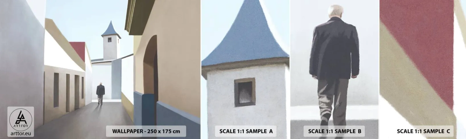 Fototapet Prov Standard Eco - Solig promenad - Pastell, Byggnader, Arkitektur - 100x30 cm