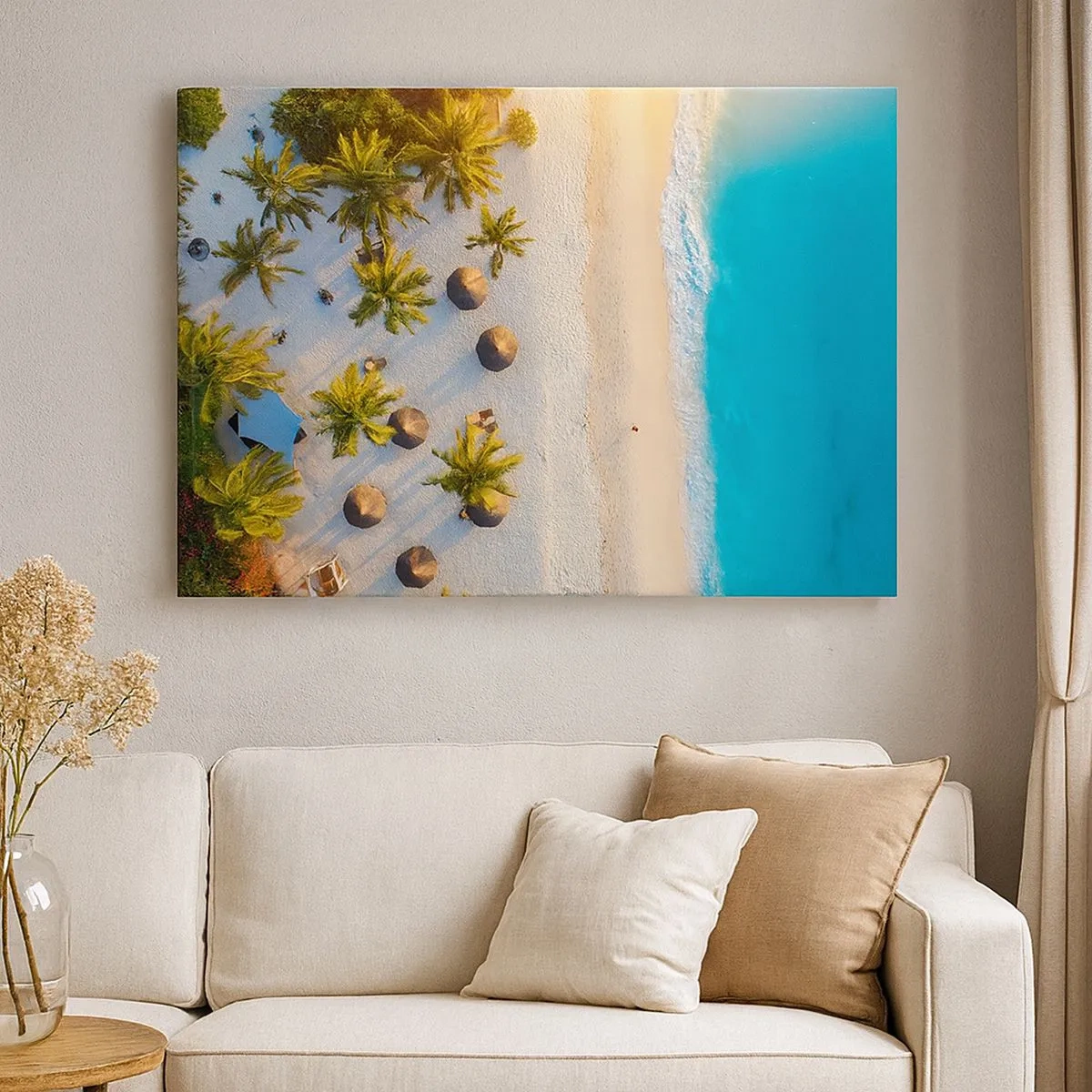 Canvastavla - Bild på duk - Utsikt över en tropisk strand med palmer och ett turkost hav - 70x50cm - Välkommen till paradiset - Modern väggdekoration för vardagsrum och sovrum ARTTOR