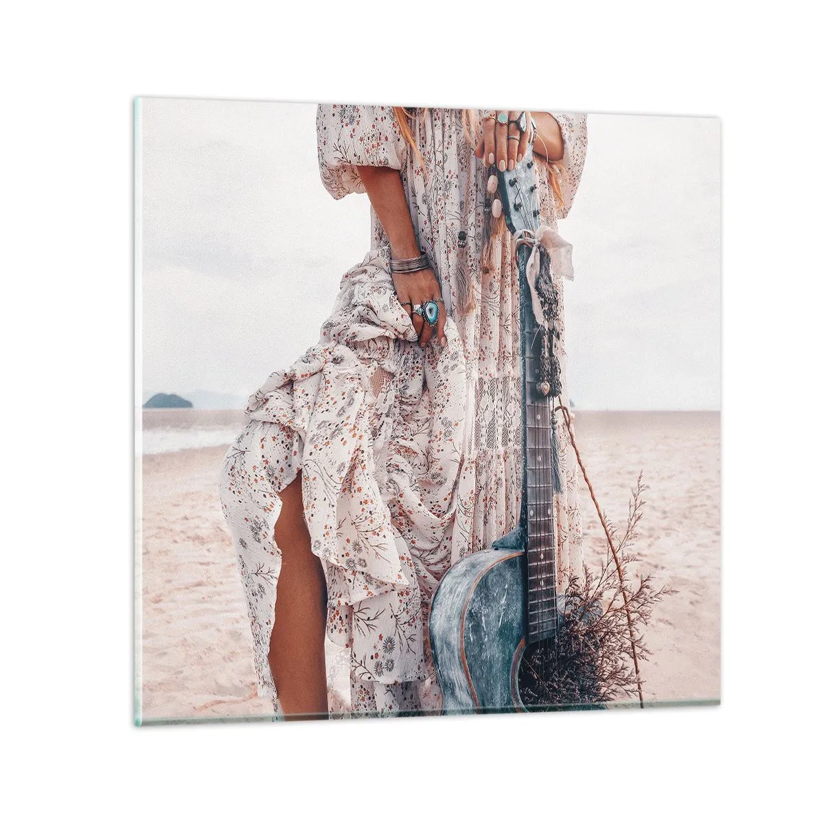 Glastavla - Bild på glas - Flower power på väg - 40x40 cm