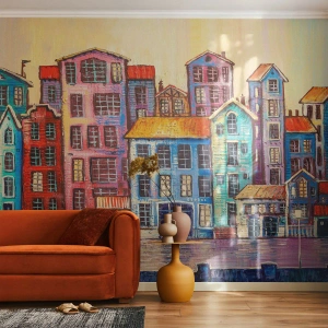Fototapet Premium Sand - En sagostad  - Bit, Hyreshus, Stad - 100x70 cm