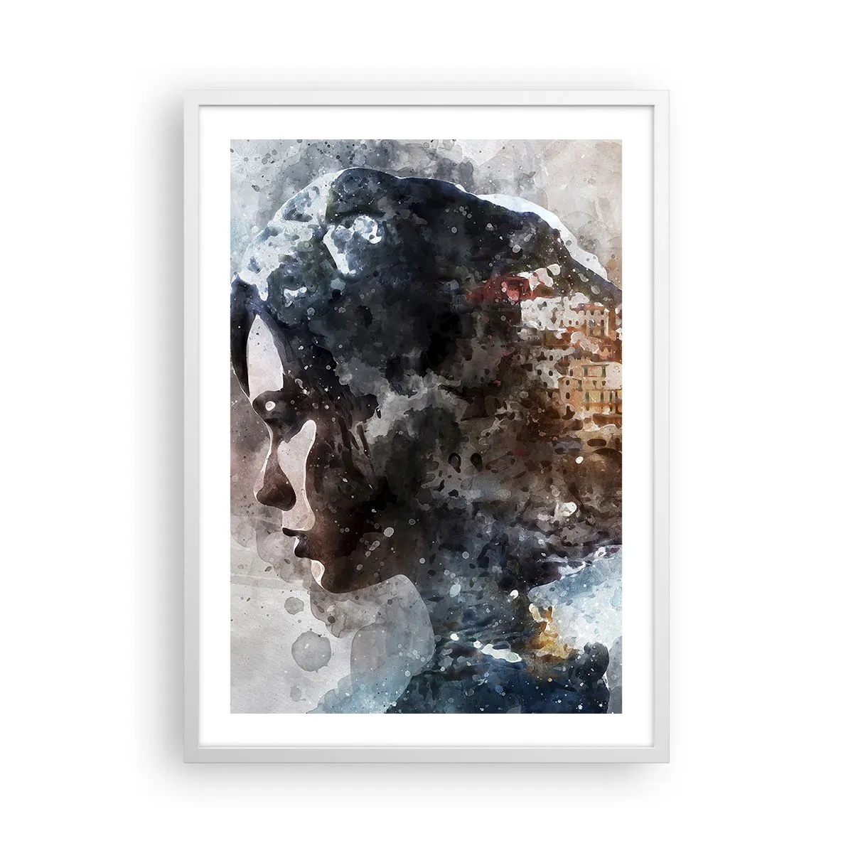 Affisch i vit ram - Berättelse om en tjej med en stad i bakgrunden - 50x70 cm