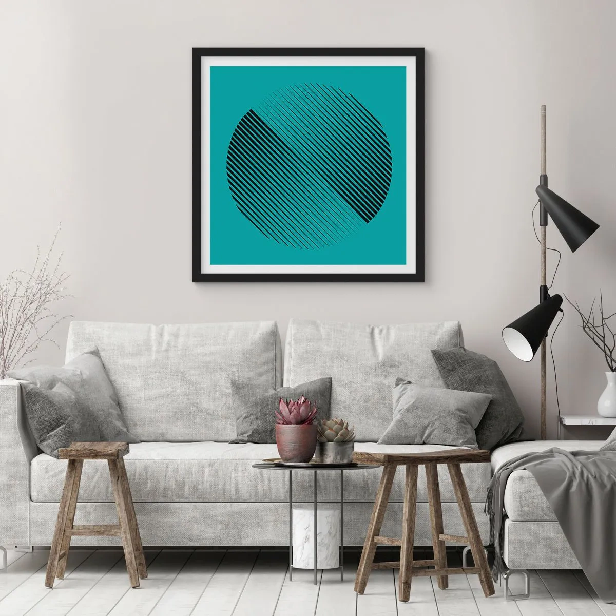 Affisch i svart ram - Cirkeln - en geometrisk variation - 30x30 cm