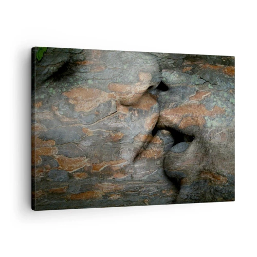Canvastavla - Bild på duk - Ett konstnärligt motiv av ett ansikte hugget i sten med en naturlig textureffekt. - 70x50cm - Alltid tillsammans - Modern väggdekoration för vardagsrum och sovrum ARTTOR