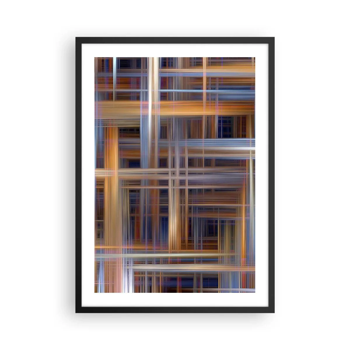 Affisch i svart ram - Geometriska linjer i varma och kalla färger - 50x70cm - Vävd av ljus - Modern väggdekoration för vardagsrum och sovrum ARTTOR