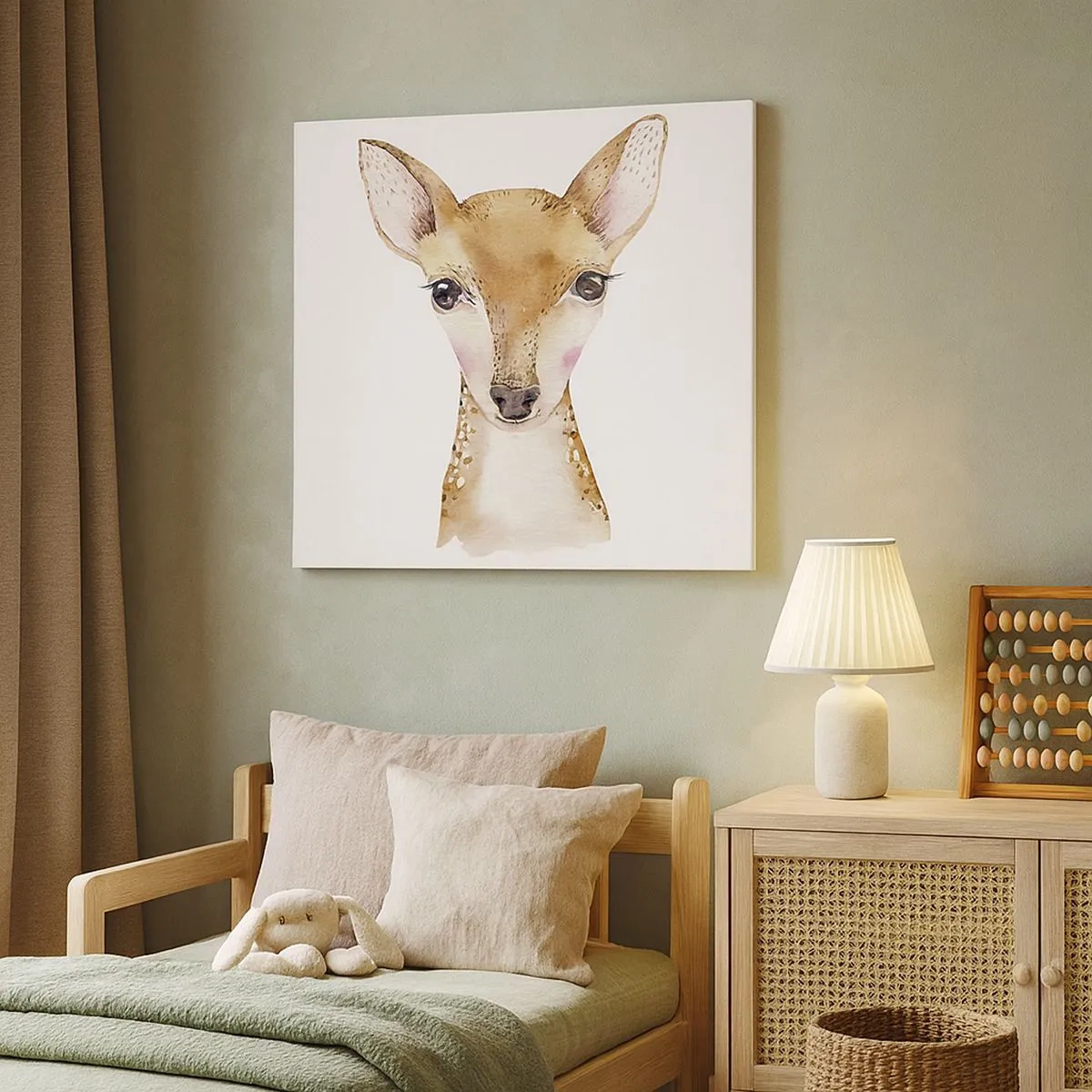 Canvastavla - Bild på duk - Akvarellporträtt av en ung rådjur på vit bakgrund - 70x50cm - Oskuldens natur - Modern väggdekoration för vardagsrum och sovrum ARTTOR