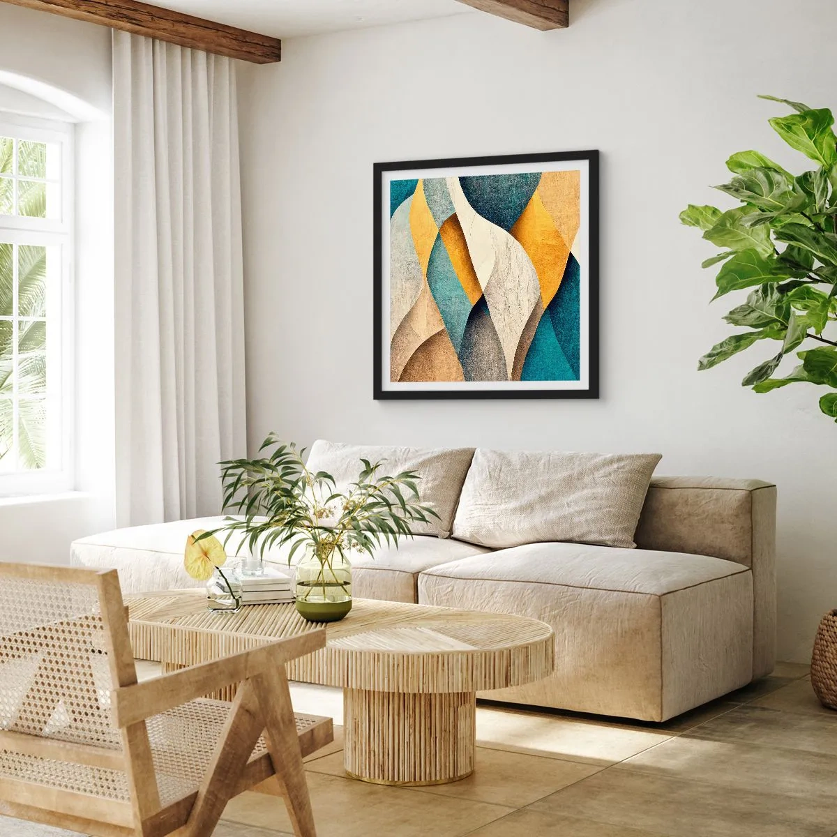 Affisch i svart ram - Rytm och vågrörelse - 50x50 cm