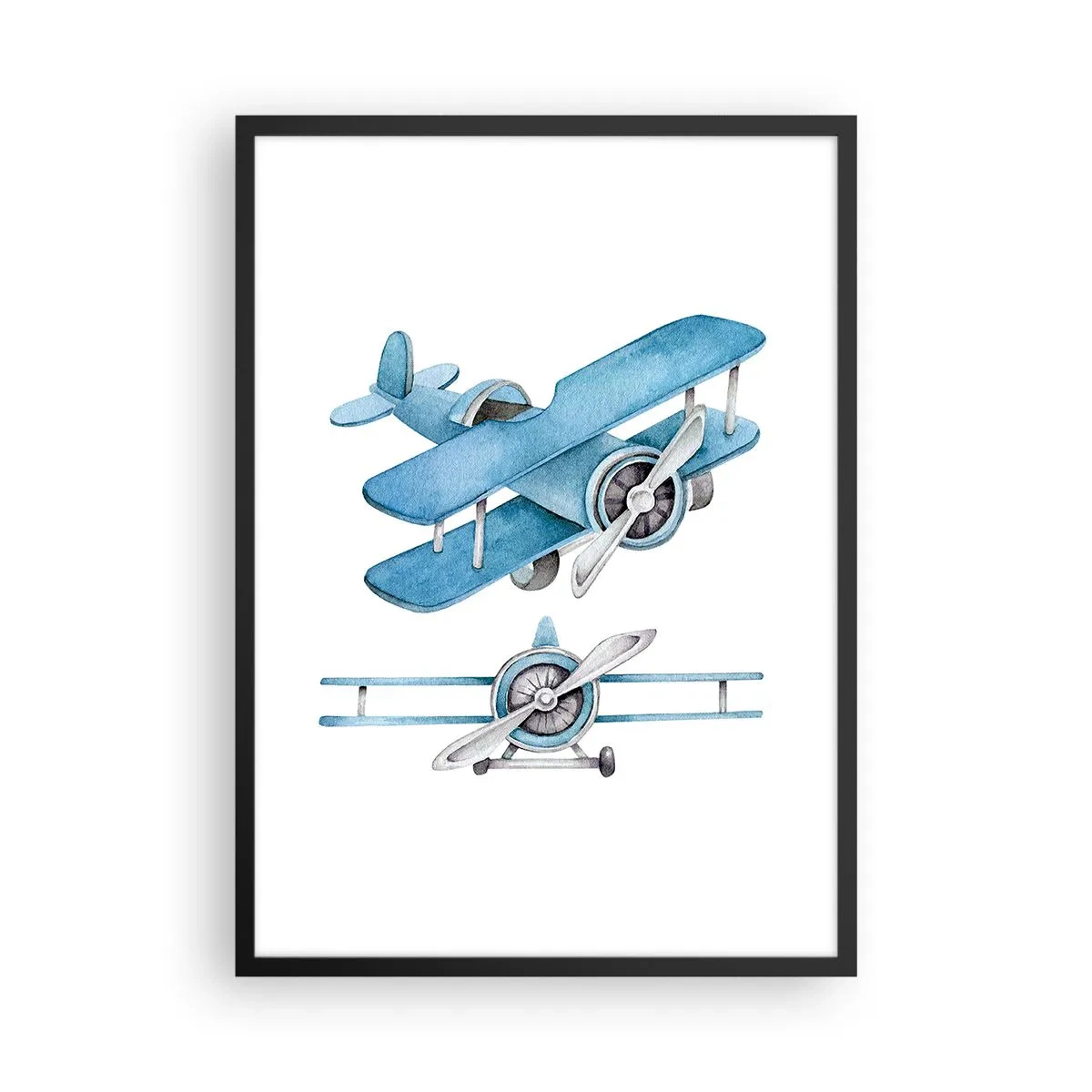 Affisch i svart ram - Akvarell blå biplan - 50x70cm - En född vinnare - Modern väggdekoration för vardagsrum och sovrum ARTTOR