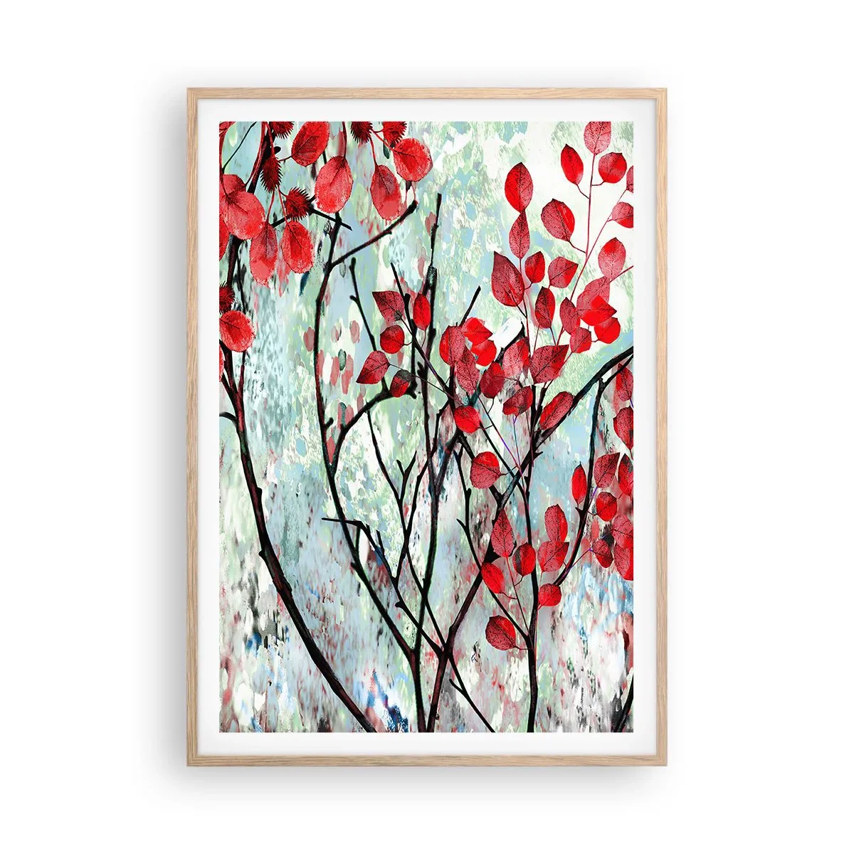 Affisch i ram av ljusek - Träd i scharlakansröd - 70x100 cm