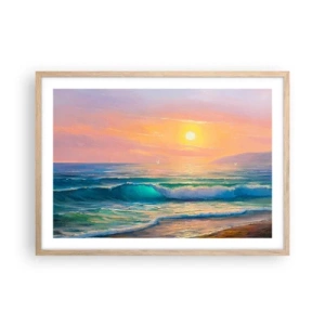 Affisch i ram av ljusek - Vågvisa i turkos - 70x50 cm