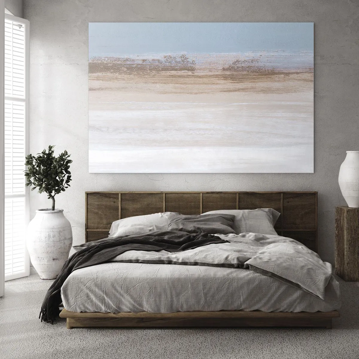 Glastavla - Bild på glas - Abstrakt landskap med pastellfärgad himmel och jord - 70x50cm - Tvetydigt landskap - Modern väggdekoration för vardagsrum och sovrum ARTTOR