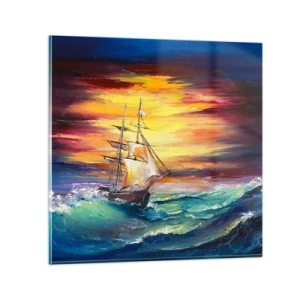 Glastavla - Bild på glas - Modigt mot vågorna - 40x40 cm