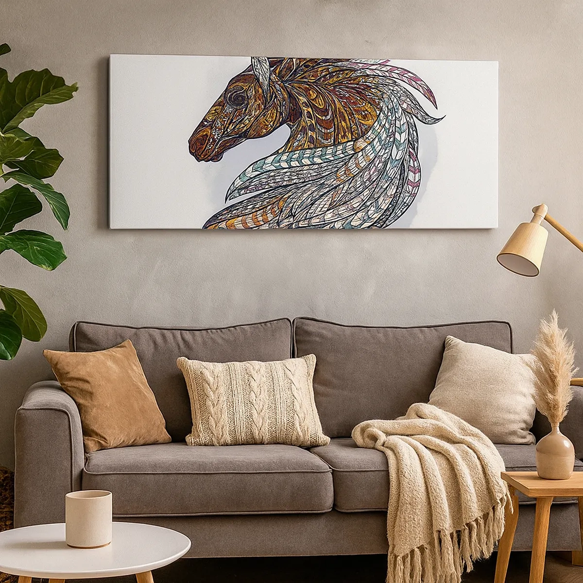 Canvastavla - Bild på duk - Keltiska kämpens häst - 30x30 cm